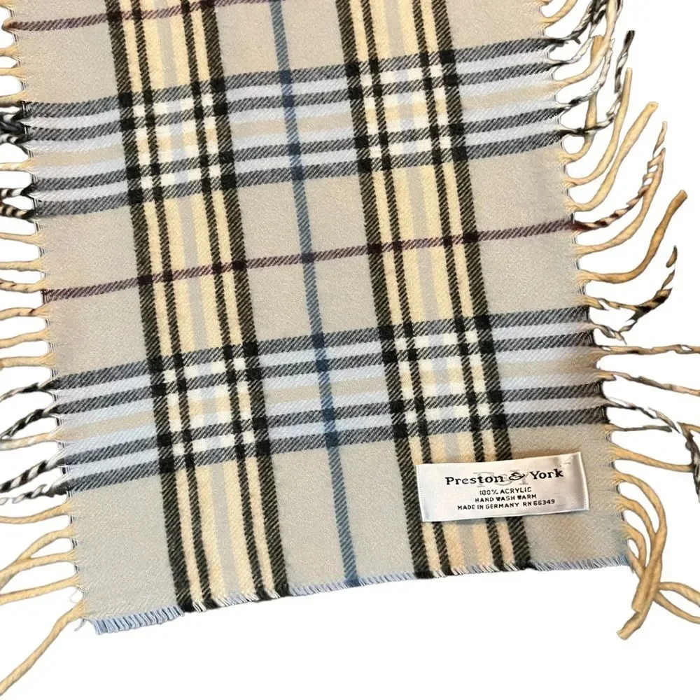Preston & York Scarf Made in Germany Super Soft Fringe plaid blue/beige/black